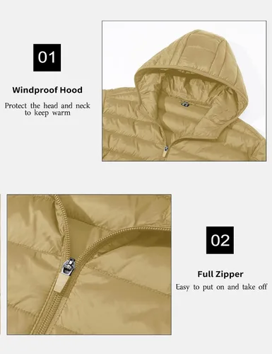 Miniatura 5 de MAGCOMSEN Chaqueta acolchada ligera con capucha para hombre, con cremallera completa, resistente al agua, acolchada, con forro
