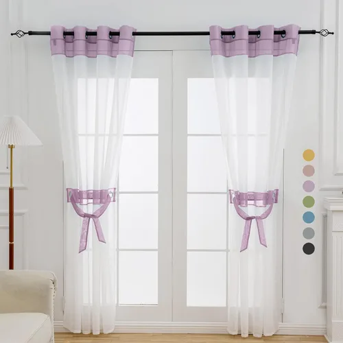 Miniatura 15 de L.Z.E - Cortinas transparentes blancas y negras de 63 pulgadas de largo, 2 paneles para sala de estar, cortinas elegantes y modernas transparentes