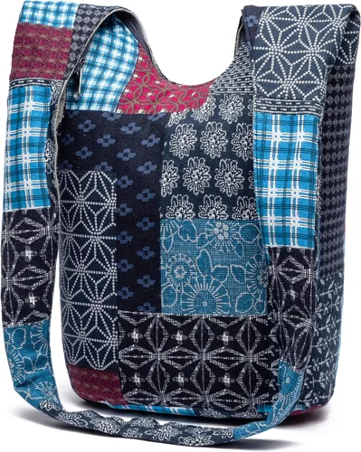 Miniatura 42 de Bolsa de hombro para mujer, de lona en estilo hippie/bohemio para llevar cruzada al hombro, disponible en diferentes colores y estampados