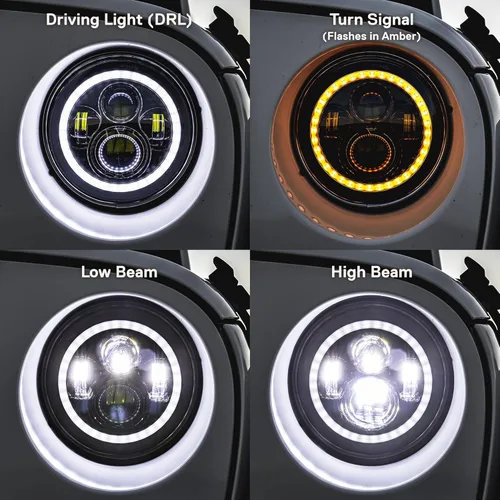 Miniatura 5 de TRUE MODS Faros LED de 7 pulgadas H6024 + luces antiniebla de 4 pulgadas para Jeep Wrangler JK Unlimited JKU Accesorios 2007-2018 [HALO DRL][Señales