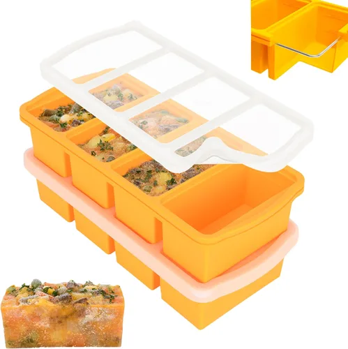 Miniatura 10 de ZIP STANDING Bandejas de silicona para congelador con tapa, contenedor para sopa de 1 taza, moldes grandes para cubitos de hielo con anillo de acero