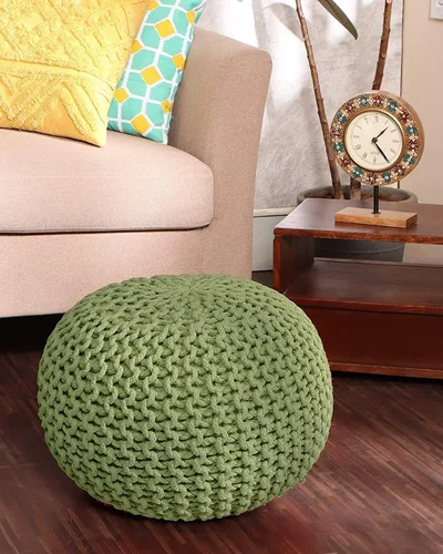 Miniatura 2 de REDEARTH · Puf Otomano Taburete Reposapiés Redondo - Puf Bohemio de Cordón Tejido de Algodón - Reposapiés Relleno Cable Poof para Sala de Estar
