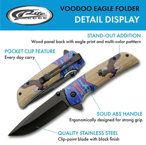 Miniatura 2 de SZCO Supplies 8" Eagle Printed Asistido Open Liner Lock EDC cuchillo plegable al aire libre, marrón (300564-EG)