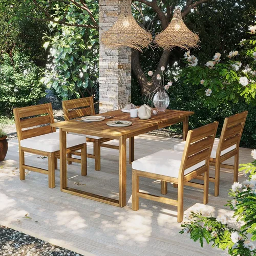 Miniatura 21 de Quarte Moderno juego de comedor de patio al aire libre de 5 piezas, juego de barra de mimbre de ratán de polietileno para jardín, 4 sillas de altura