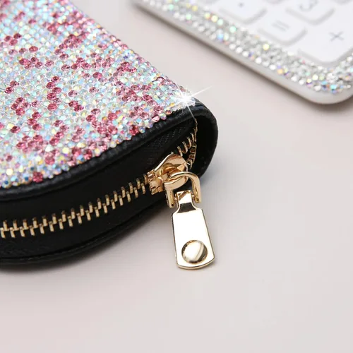 Miniatura 14 de AsAlways RFID Rhinestone titular de la tarjeta de crédito semicírculo multicapa cremallera caso Bling Crystal Slim pequeña cartera para mujeres