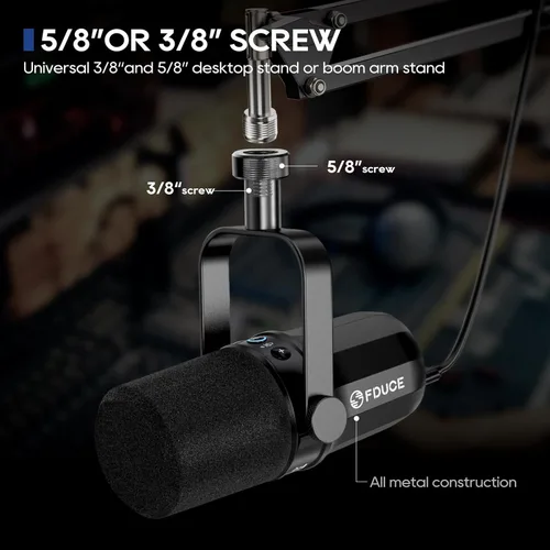 Miniatura 8 de FDUCE SL40 - Micrófono dinámico USB/XLR para podcast, juegos, transmisión en vivo y grabación, con salida de auriculares incorporada, botón
