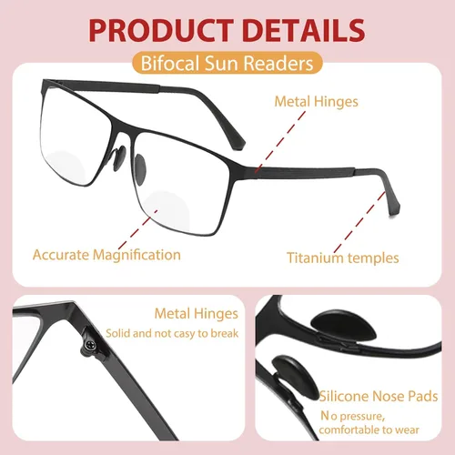 Miniatura 5 de Gafas de Lectura Progresivas Multifocales Anti Luz Azul Fotocromáticas/Bifocales para Hombre con Protección UV