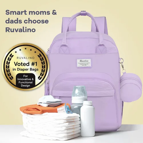 Miniatura 7 de RUVALINO Mochila para Pañales, Paquete de Viaje Multifunción Bolsas de Cambio para Maternidad y Bebé, Gran Capacidad, Impermeable, Morado Taro