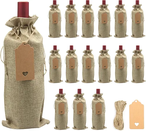 Miniatura 11 de DIWNELEM Paquete de 16 bolsas de regalo de yute de arpillera con cordón, perfectas para degustación de vinos, bodas, fiestas y viajes