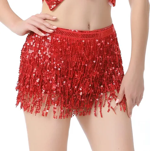 DOOVID Falda de danza del vientre, falda bohemia con borlas y lentejuelas para mujer, faldas brillantes para fiesta de Halloween
