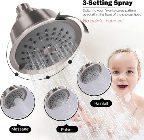 Miniatura 3 de Juego de grifo de ducha de 3 asas, juego de grifo de bañera con boquilla de bañera, kit de molduras de bañera y ducha con válvula, montaje en pared