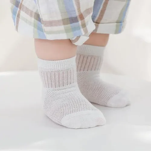 Miniatura 6 de BEHELE Calcetines para bebé, niña, niño, de malla fina, calcetines tobilleros para bebés, calcetines de tobillo Pointelle con ojales, 4 pares