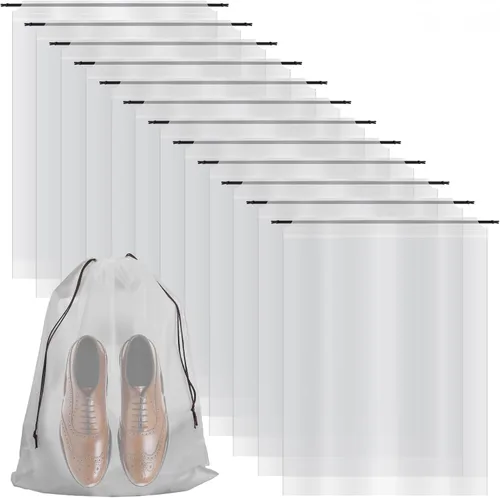 Riuog Bolsas de zapatos transparentes con cuerda, bolsa de almacenamiento transparente portátil, para organizar zapatos grandes y transparentes,