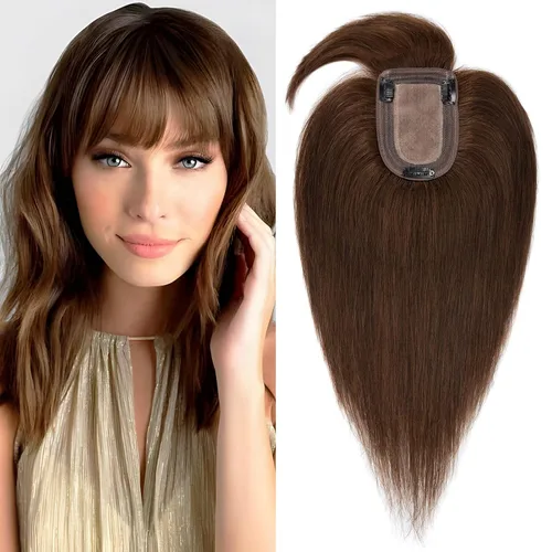 Miniatura 18 de SEGO Topes de cabello para mujeres de cabello humano real con cabello delgado, topes de cabello con clip frontal de 150% de densidad con base