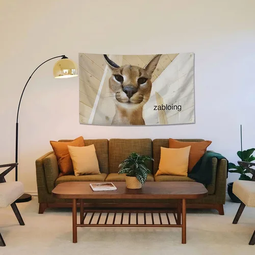 Miniatura 6 de Zabloing Floppa Flag - Divertido póster duradero de hombre con ojales de latón, tapiz de 3 x 5 pies para decoración de dormitorio universitario, al