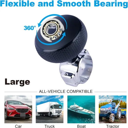 Miniatura 3 de Hypersonic Pomo giratorio grande para volante, bola giratoria para volante de vehículo, perilla suicida duradera para automóvil, SUV, camiones, Negro