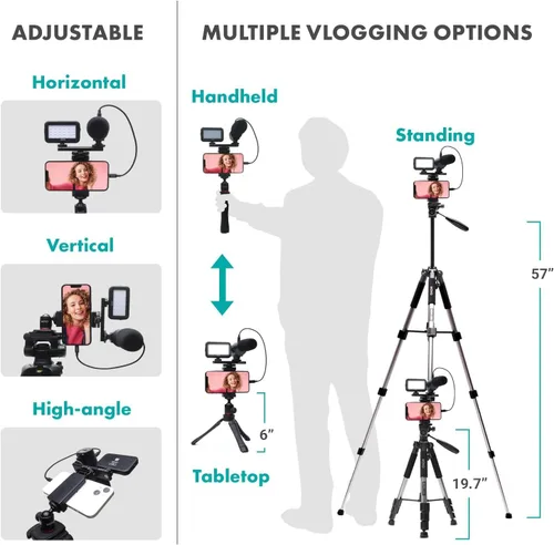 Miniatura 6 de Movo iVlogger - Kit de vlogging para iPhone con trípode de tamaño completo – Kit de inicio de YouTube compatible con Lightning para creadores