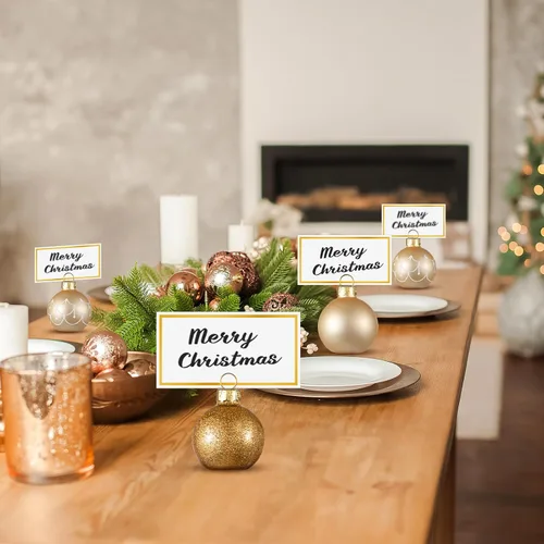 Miniatura 3 de Civaner Juego de 12 Soportes para Tarjetas de Lugar de Adorno Navideño y Tarjetas de Nombre, Bola de Cristal Dorado, Soporte para Letrero de Números