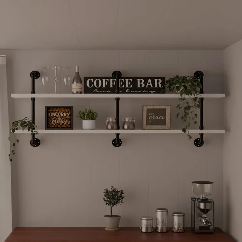 Miniatura 9 de HDDFER - Estantería industrial para tuberías rústicas en blanco, estantes de pared de tubería industrial con tablas de madera, estantes flotantes