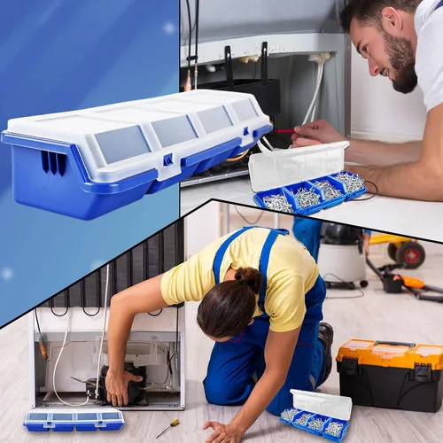 Miniatura 3 de Caja organizadora de tornillos de 8 piezas, caja de piezas de tornillo con 4 compartimentos, tapa translúcida, contenedores de herramientas