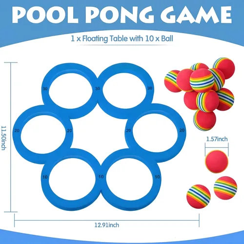 Miniatura 2 de Hiboom Juego de piscina con puntuación, combo de flotadores de espuma para piscina con 10 bolas de lanzamiento coloridas, juego de lanzamiento