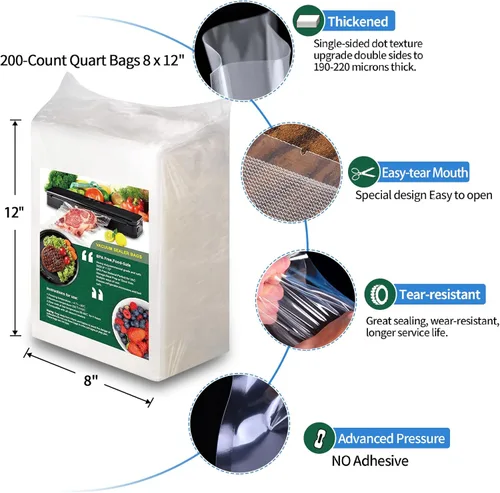 Miniatura 3 de Weston, 200 bolsas selladoras al vacío para alimentos, 8 x 12 pulgadas de grosor, sin BPA, compatibles con todas las máquinas de vacío, para guardar