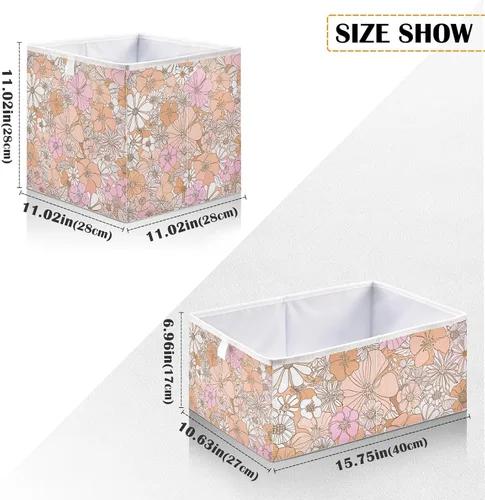 Miniatura 3 de Kigai Contenedores de almacenamiento con diseño floral retro, cubos grandes plegables de 11 x 11 x 11 pulgadas, cesta de almacenamiento para oficina
