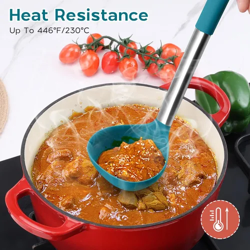 Miniatura 8 de Onader - Juego de utensilios de cocina de 15 piezas con soporte, espátula de silicona resistente al calor con mango de acero inoxidable, color azul