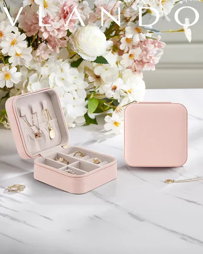 Miniatura 89 de Vlando Regalos de boda – Organizador de viaje de joyería pequeña de piel sintética, estuche de viaje para anillo, mini joyero para aretes, collar