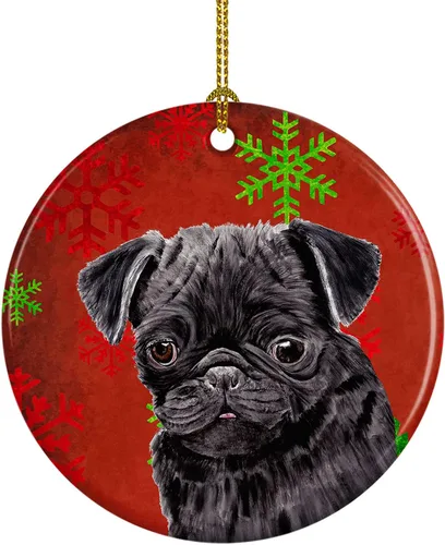 Miniatura 43 de Caroline's Treasures Bulldog English - Copos de nieve rojos y verdes, adorno de cerámica de Navidad, decoración colgante para el hogar, Navidad
