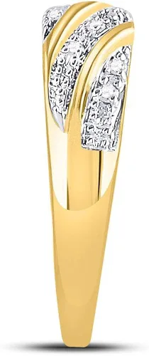 Miniatura 4 de Conjunto de anillos de compromiso de boda de oro amarillo sólido de 10 quilates para él y ella con diamantes redondos a juego de tres anillos