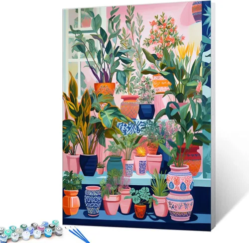 Miniatura 26 de Kits de pintura por números para adultos principiantes, pintura al óleo sobre lienzo de 16 x 20 pulgadas, lámpara de flores y óleo, pigmento 4-Art-06