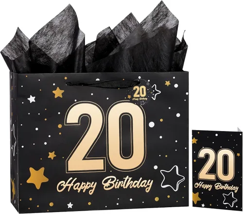 Miniatura 46 de Powbrace Bolsa de regalo de cumpleaños número 30 negra de 13 pulgadas con papel de seda y tarjeta de felicitación para fiestas, bolsa de regalo