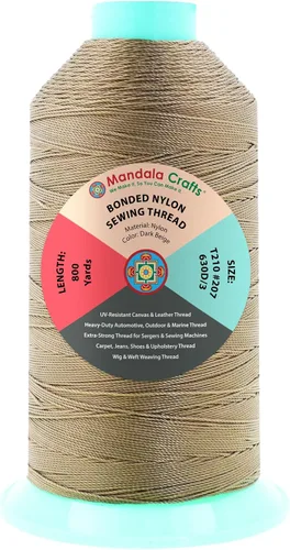 Miniatura 201 de Mandala Crafts - Hilo de nailon para coser cuero, tapicería, mezclilla y para trenzar el pelo; resistente, 1500 yardas, tamaño 69 T70 Marrón