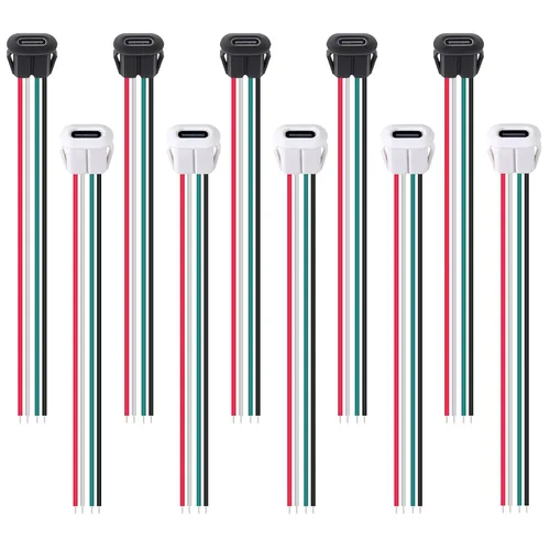 Miniatura 17 de 8pcs Bare Board Type-C Female Chassis Waterproof 2P Solder Wire Type USB C Pigtail Cable Extension Power Cable USB-C Plug to 2 Pin Bare Wire Open