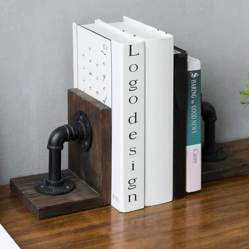 Miniatura 7 de MyGift Sujetalibros Decorativos, Sujetalibros para Estantes, Sujetalibros de Metal para Libros Pesados, Decoración de Oficina para Hombres, Tope