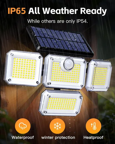 Miniatura 4 de Lámpara con sensor de movimiento para exteriores, luz de energía solar de 4 cabezales, luz solar 333 LED, luces de inundación inalámbricas