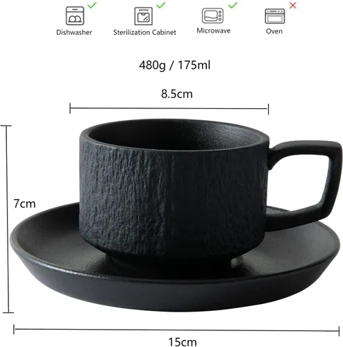 Miniatura 3 de Rock Texture - Juego de té de café de cerámica en relieve, espresso capuchino, taza y platillo de cerámica novedosa para amigos, mujeres, hombres