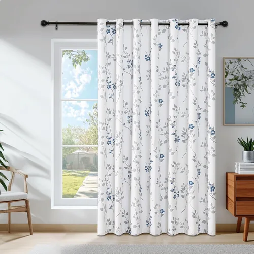 Miniatura 37 de Beauoop Cortinas Florales 100% Opacas de 54 Pulgadas de Largo, 2 Paneles para Dormitorio, Sala de Estar, Azul Gris y Blanco con Patrón de Flores