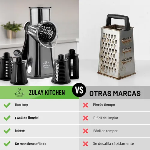 Miniatura 2 de Zulay Kitchen Rallador Rotativo de Queso de 5 Cuchillas Rallador de Queso - Rallador de Queso Manual de Manivela con Succión Reforzada y 5 Tambores