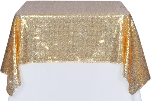 Miniatura 185 de PartyDelight Mantel de lentejuelas redondo de 50 pulgadas, color dorado claro, adorno de mesa para decoración de bodas, fiestas, cumpleaños
