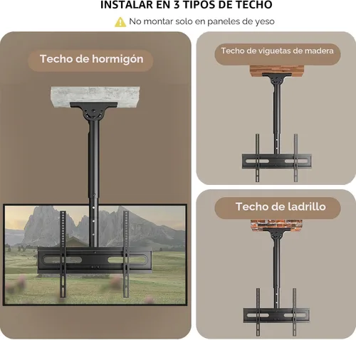 Miniatura 6 de AX WABER - Soporte de techo ajustable para TV con montaje de pantalla plana para televisores LCD LED OLED 4K de 26-65 pulgadas, montaje de techo
