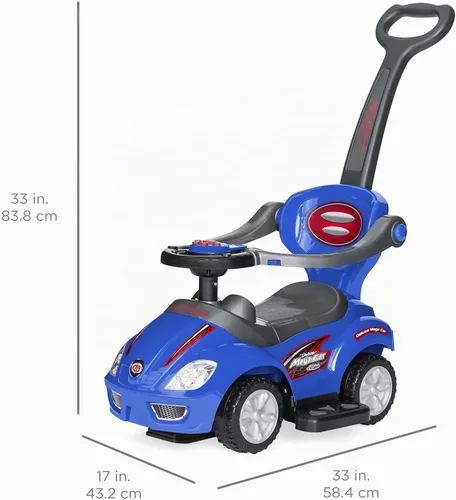 Miniatura 7 de Best Choice Products Carro de empuje y pedal 3 en 1 para niños, carro de juguete para niños pequeños con mango, bocina y música - Azul
