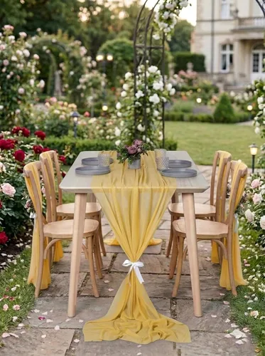 Miniatura 4 de MDS - Paquete de 2 caminos de mesa de gasa de 10 pies de 29 x 120 pulgadas, camino de mesa traslúcido romántico rústico para decoración de bodas