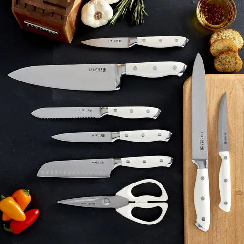 Miniatura 6 de Sabatier - Juego de 15 piezas de cuchillos forjados con triple remache, cuchillos de cocina de acero inoxidable de alto carbono, juego de cuchillos