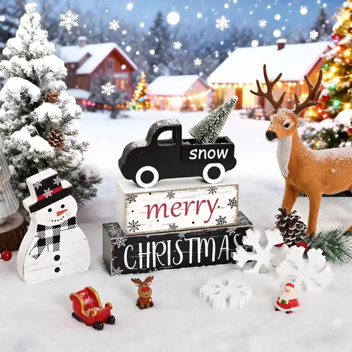 Miniatura 2 de Yinhua - Decoraciones de Navidad para interiores, decoración de mesa navideña, muñeco de nieve de camión negro con árbol de Navidad y copos