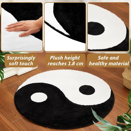 Miniatura 3 de Fabbay Ying Yang - Alfombra redonda de 35 pulgadas, lavable y clásico, letrero de la paz para el hogar, sala de estar, dormitorio, blanco y negro
