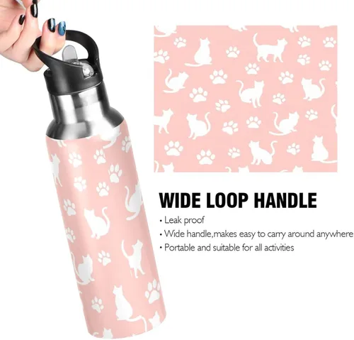 Miniatura 4 de BPA-Free Sport Water Bottle Insulated 32 Oz, Stainless Steel Vacuum Insulated Water Bottle for Gym Outdoor Travel School, Cat Paw Prints Pastel
