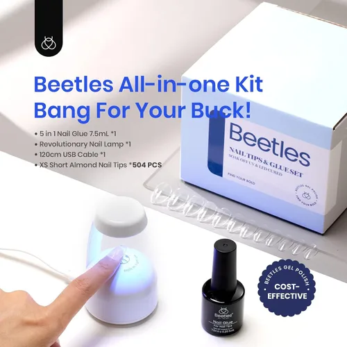 Miniatura 2 de Beetles kit de uñas de gel almendra corta, 500 piezas de puntas de uñas de gel almendra extra cortas preformadas transparentes, juego de extensión