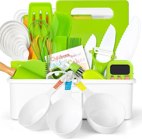 37 piezas de juegos de cocina para niños reales, juego de regalo de cocina y horneado para niños con estuche de almacenamiento, temporizador,